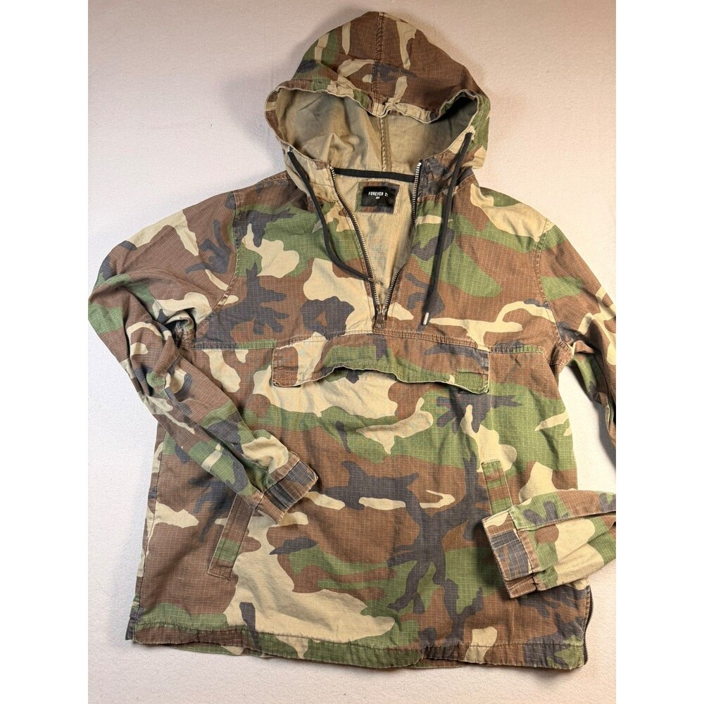Forever 21 Camo Jacket M Unisex Streetwear Gorpcore Hooded Pullover Utility Coat